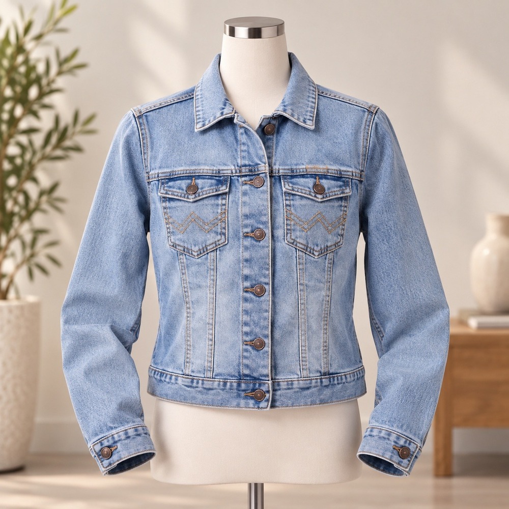 Rocawear Denim Jacket Womens Medium Blue Embroidered Y2K Trucker Jean Jacket